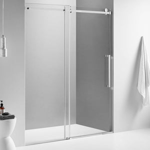 Serene Valley 72 x 74 Inch Square Rail Frameless Sliding Shower Door, Chrome - TRAPSKI