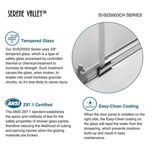 Serene Valley 72 x 74 Inch Square Rail Frameless Sliding Shower Door, Chrome - TRAPSKI