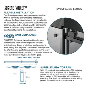 Serene Valley 68 x 74 Inch Square Rail Frameless Sliding Shower Door, Black