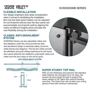 Serene Valley 52 x 74 Inch Square Rail Frameless Sliding Shower Door, Black