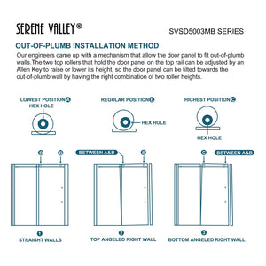 Serene Valley 52 x 74 Inch Square Rail Frameless Sliding Shower Door, Black