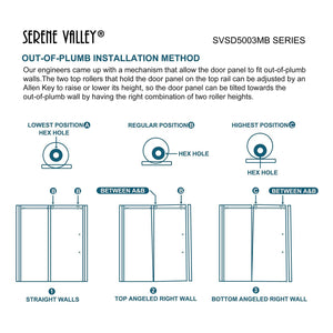 Serene Valley 48 x 74 Inch Square Rail Frameless Sliding Shower Door, Black