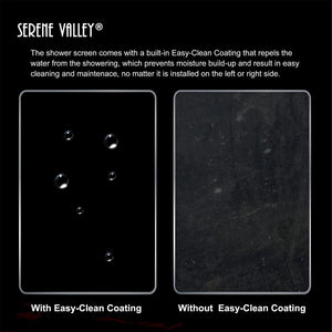Serene Valley 34 x 72 Inch Tempered Glass Stand Alone Shower Screen, Matte Black