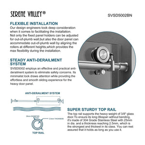 Serene Valley 60 x 66" Big Roller Frameless Sliding Shower Door, Brushed Nickel