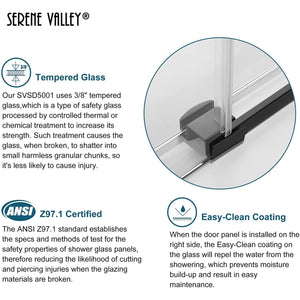 Serene Valley 56 x 74 Inch Big Roller Frameless Sliding Shower Door, Matte Black