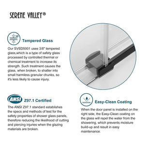 Serene Valley 60 x 74 Inch Big Roller Frameless Sliding Shower Door, Matte Black