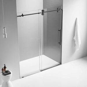 Serene Valley 60 x 74 Inch Big Roller Frameless Sliding Shower Door, Matte Black