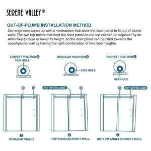 Serene Valley 52 x 74 Inch Big Roller Frameless Sliding Shower Door, Matte Black