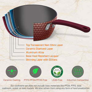 NutriChef 11 Pc Nonstick Diamond Pattern Kitchen Cookware Pot & Pan Set, Purple