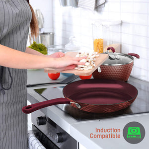 NutriChef 11 Pc Nonstick Diamond Pattern Kitchen Cookware Pot & Pan Set, Purple