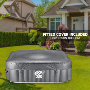 SereneLife Outdoor Portable 6 Person Inflatable Square Hot Tub with Bubble Jets