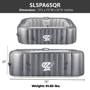 SereneLife Outdoor Portable 6 Person Inflatable Square Hot Tub with Bubble Jets