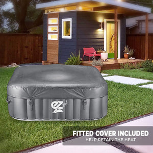 SereneLife Outdoor Portable 4 Person Inflatable Square Hot Tub with Bubble Jets