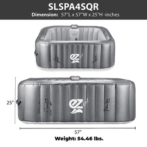 SereneLife Outdoor Portable 4 Person Inflatable Square Hot Tub with Bubble Jets