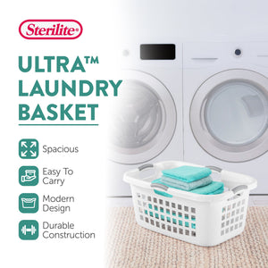 Sterilite Ultra 2 Bushel Plastic Stackable Laundry Basket Bin, White (12 Pack)