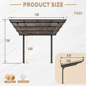 8x8FT Outdoor Carport with Galvanized Steel Frame and Sloped PC Roof