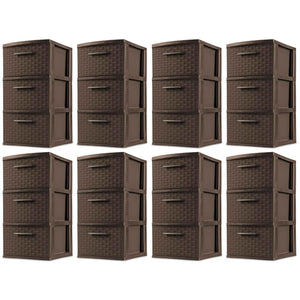 Sterilite 3 Drawer Decorative Plastic Weave Storage Tower, 8-Pack, Espresso