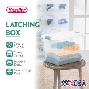 Sterilite 25 Quart Latching Storage Box, Stackable Bin with Latch Lid, 12 Pack