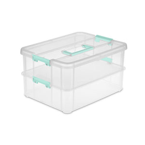 Sterilite Convenient Home 2-Tier Layer Stack Carry Storage Box, Clear (16 Pack)