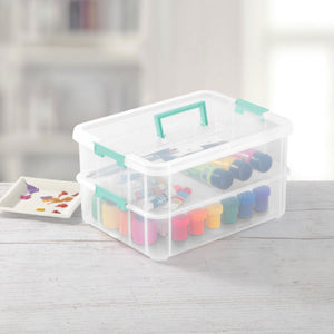 Sterilite Convenient Home 2-Tier Layer Stack Carry Storage Box, Clear (16 Pack)