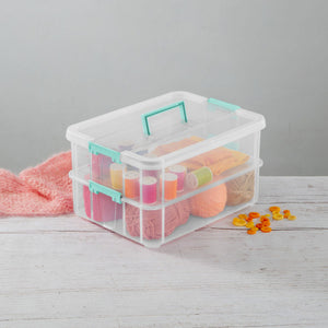 Sterilite Convenient Home 2-Tier Layer Stack Carry Storage Box, Clear (8 Pack)