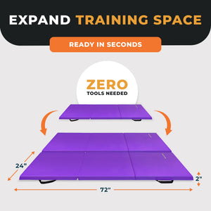 BalanceFrom Fitness GoGym 6x2ft Folding 3 Panel Exercise Mat w/Handles, Purple