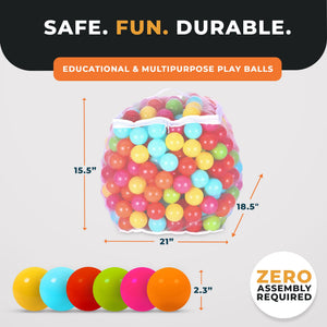 BalanceFrom Fitness 2.3 In Crush Proof Play Pit Balls w/ Storage Bag, Multicolor