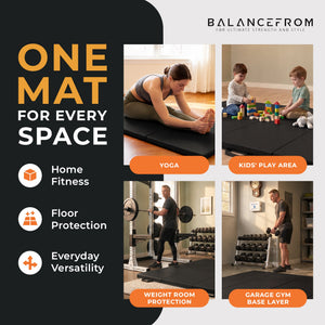 BalanceFrom Fitness 120 x 48" All Purpose Folding Gymnastics Exercise Mat, Black