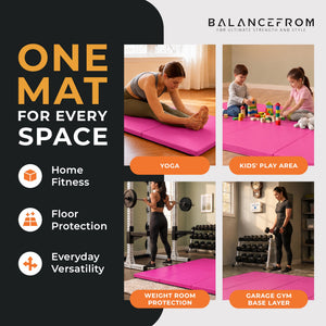 BalanceFrom Fitness 120 x 48" All Purpose Folding Gymnastics Exercise Mat, Pink
