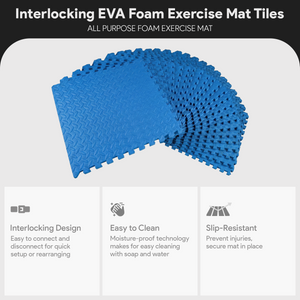 BalanceFrom Fitness 96 Sq Ft Interlocking EVA Foam Exercise Mat Tiles, Blue