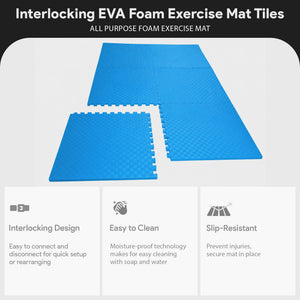 BalanceFrom Fitness 72 Sq Ft Interlocking EVA Foam Exercise Mat Tiles, Blue