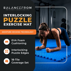 BalanceFrom Fitness 72 Sq Ft Interlocking EVA Foam Exercise Mat Tiles, Blue
