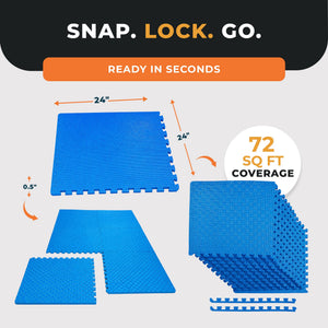 BalanceFrom Fitness 72 Sq Ft Interlocking EVA Foam Exercise Mat Tiles, Blue