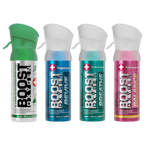 Boost Oxygen 3 Liter Pocket Sized Canned Oxygen Bottles w/Mouthpieces, 4 Flavors