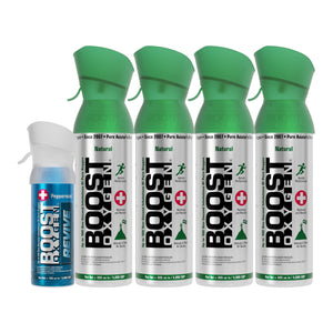 Boost Oxygen 5L Canned Oxygen Bottle, Natural (4 Pack) & 3L Bottle, Peppermint