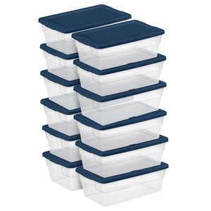 Sterilite Stackable 6 Qt Storage Box Container, Clear, Marine Blue Lid (60 Pack)