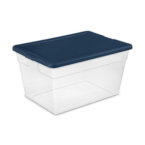 Sterilite Stackable 56 Quart Storage Tote, Clear with Marine Blue Lid (16 Pack)