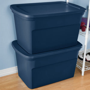 Sterilite Classic Lidded Stackable 30 Gal Storage Tote Container, Blue, 18 Pack