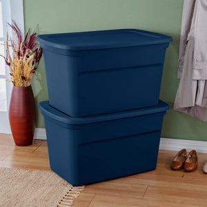 Sterilite Classic Lidded Stackable 30 Gal Storage Tote Container, Blue, 6 Pack