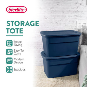 Sterilite Classic Lidded Stackable 30 Gal Storage Tote Container, Blue, 24 Pack