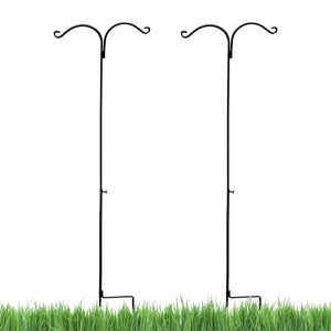 Ashman Premium Steel Ground Stake Shepherd's Hook 65 Inch 2 Sided, Black, 2 Pack