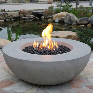 Elementi Natural Gas Concrete Lunar Bowl Fire Pit w/ Auto Ignition, Clean Flame