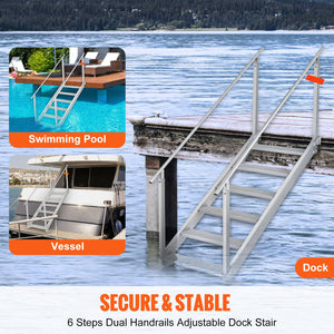 Dock Ladder, 43''-51'' Adjustable Height, 6 Steps with Dual Handrails