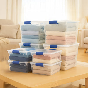 Homz 31qt Clear Plastic Stackable Storage Containers, 4 Pack & 15.5qt, 4 Pack