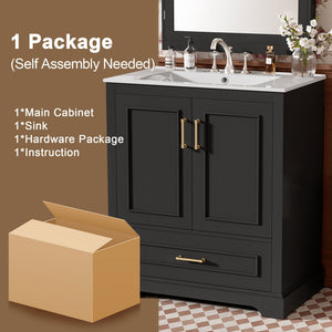 Bathroom Vanity With Sink, 1 Divided Drawer And 2 Soft Close Doors With Double Shelf