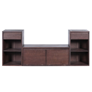 Entryway Storage Bench With Cushion, Drawers & Open Shelves