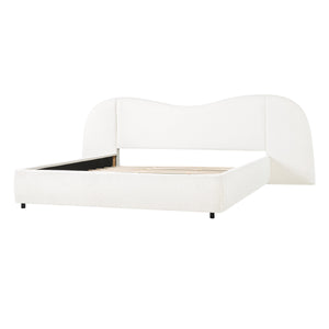 King Size Upholstered Bed Frame With Boucle Fabric Curved And Wide Headboard