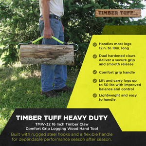 Timber Tuff TMW-32 16 In Timber Claw Comfort Grip Logging Wood Hand Tool, Green