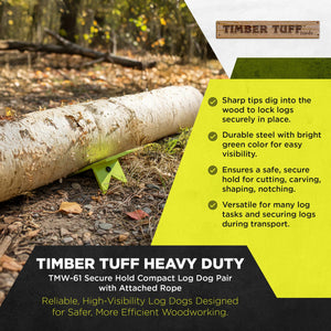 Timber Tuff TMW-61 Secure Hold Compact Log Dog Pair with Attached Rope, Green - TRAPSKI