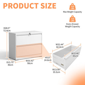Lateral File Cabinet 2 Drawer, Locking File Cabinet With Anti Tip Interlock, Heavy Duty Storage For Letter / Legal / A4
